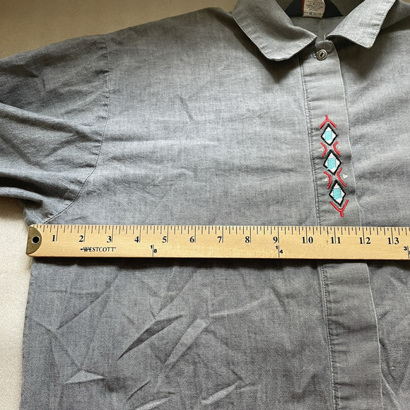 Vintage 90s Panhandle Slim Western Shirt Women Large Blue Aztec Embroidered Top - Picture 8 of 13